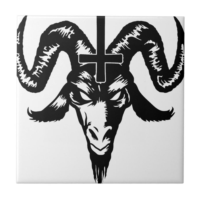 Satanic Goat Head with Cross (black) Tiles