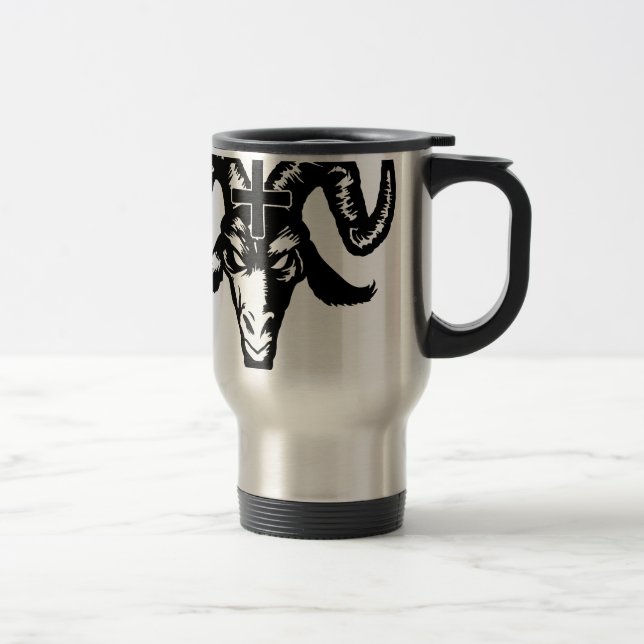 Satanic Goat Head with Cross (black) Travel Mug (Right)
