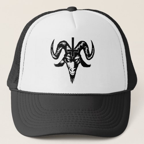 Satanic Goat Head with Cross black Trucker Hat