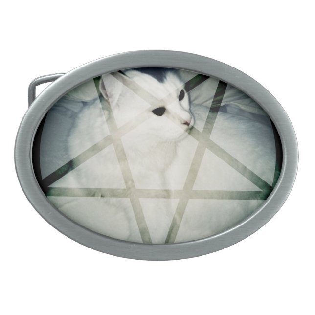 satanic kitty buckle oval belt buckle (Front)