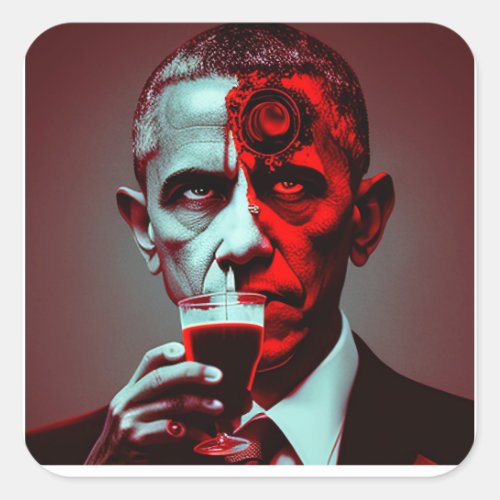 Satanic Obama Drinks the Blood of America Square Sticker