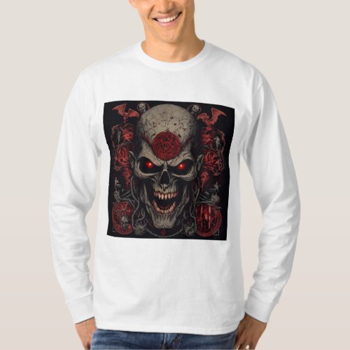 Satanic symbols angry zombie face strangecreepy T_Shirt