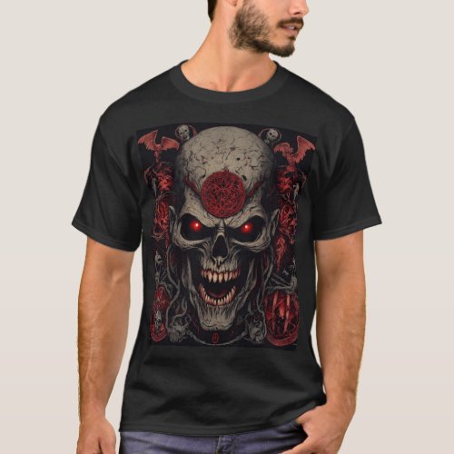 Satanic symbols angry zombie face strange Tshirt