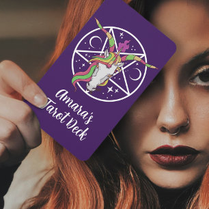 Satanic Unicorn Baphomet Pentagram Purple Tarot Cards