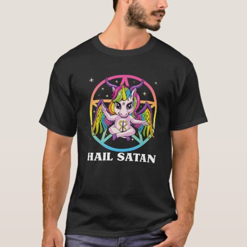 Satanic Unicorn Hail Satan Pentagram Unicorn Bapho T_Shirt