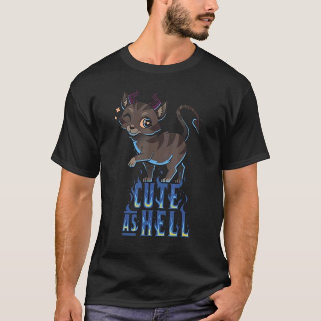 Satanicat Cute As Hell Esoteric Satanic Cat Baphom T-Shirt (Front)