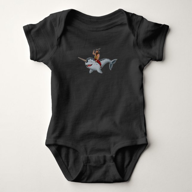 Satanism Hail Satan Gifts 666 Narwhal Baphomet Baby Bodysuit (Front)