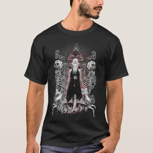 Satanism Woman Skeleton Satan Gothic Dark Art T_Shirt