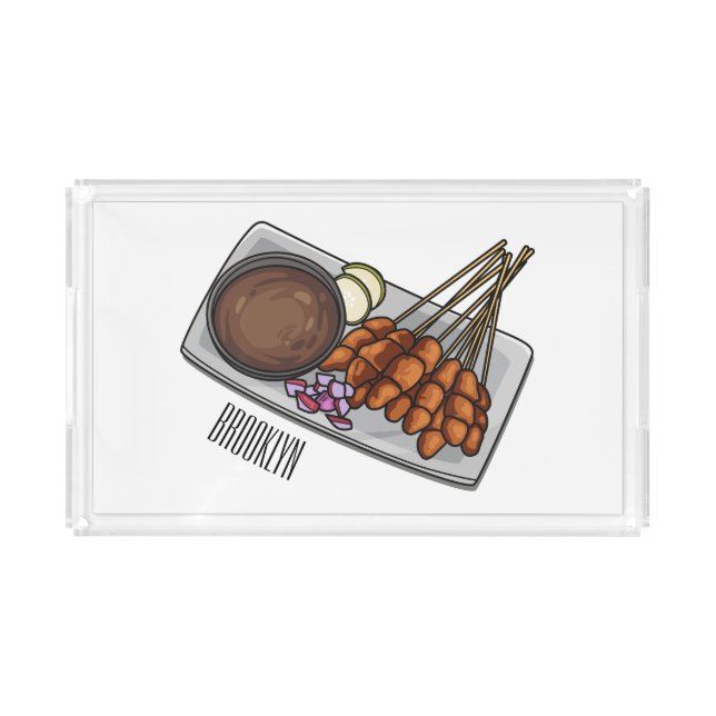 Satay cartoon illustration acrylic tray (Front)