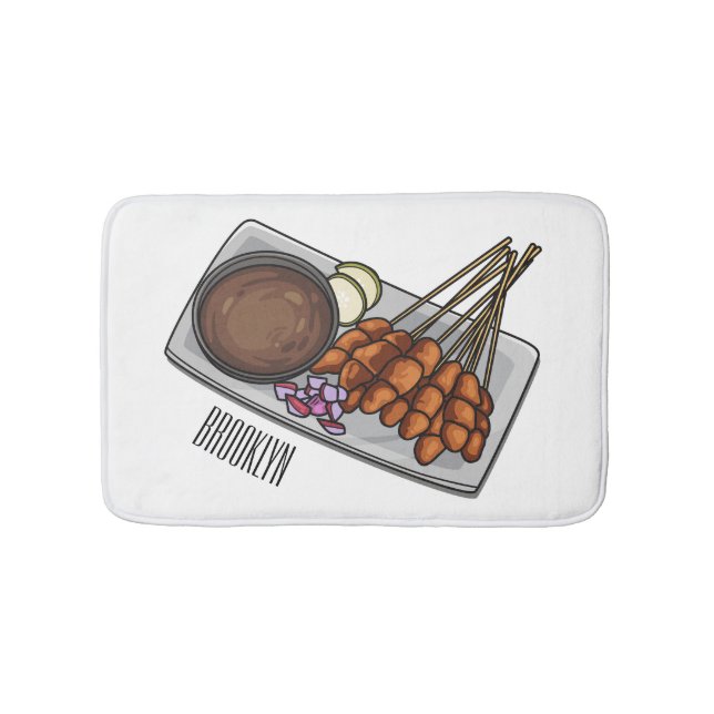 Satay cartoon illustration bath mat (Front)