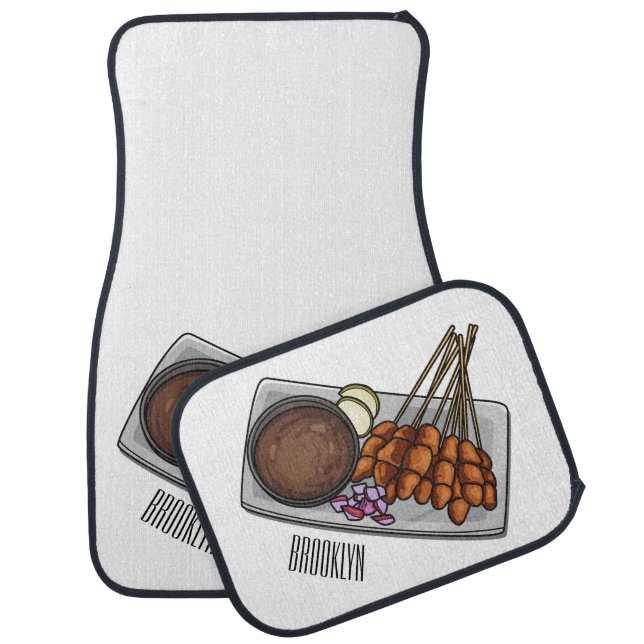 Satay cartoon illustration car floor mat (Set)