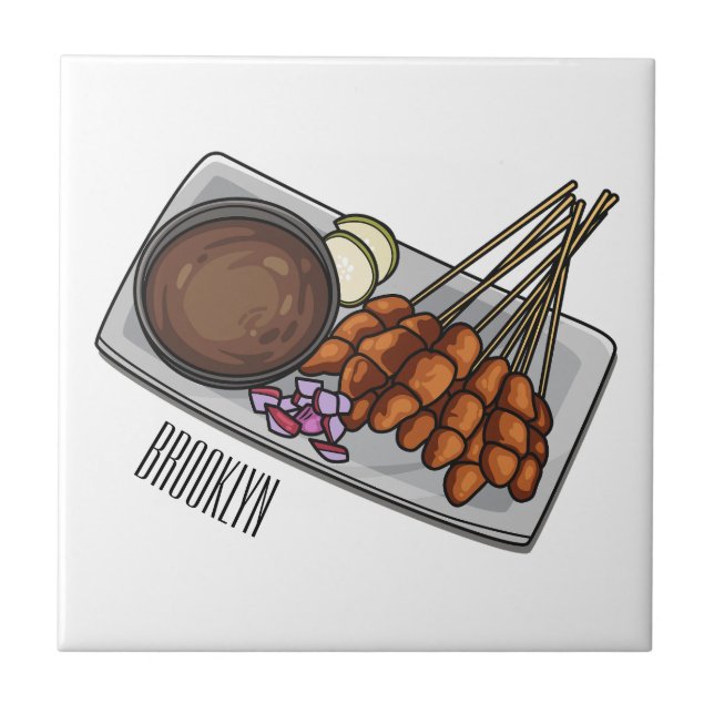 Satay cartoon illustration ceramic tile (Front)