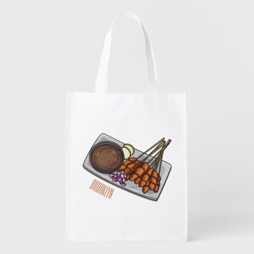 Satay cartoon illustration grocery bag