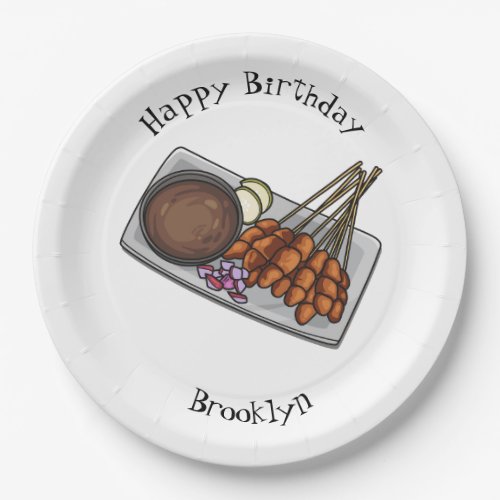 Satay cartoon illustration paper plates