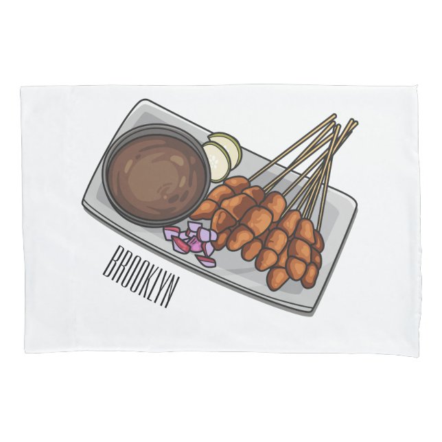 Satay cartoon illustration  pillow case (Front)