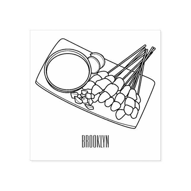 Satay cartoon illustration rubber stamp (Imprint)