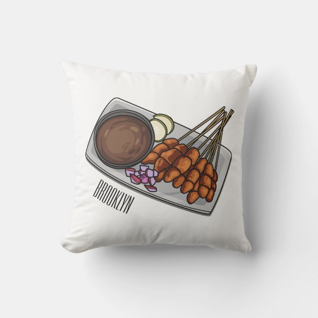 Satay cartoon illustration  throw pillow (Front)