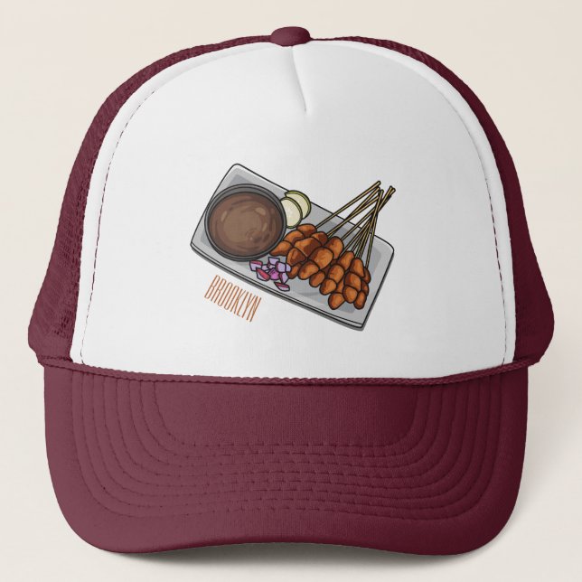 Satay cartoon illustration trucker hat (Front)