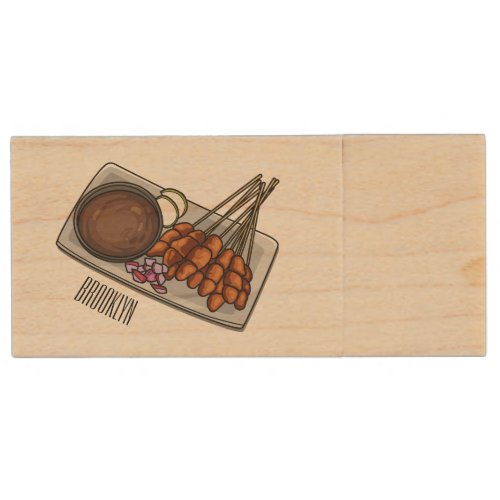 Satay cartoon illustration  wood flash drive