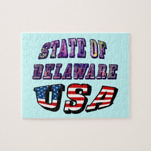 Sate of Delaware Picture and USA Flag Text Jigsaw Puzzle