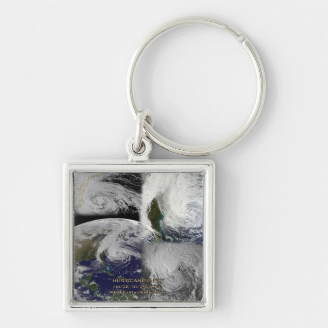 Satellite Collage View of Hurricane Sandy Keychain (Front)