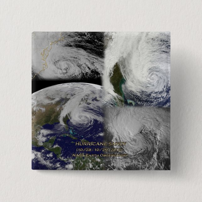Satellite Collage View of Hurricane Sandy Pinback Button (Front)