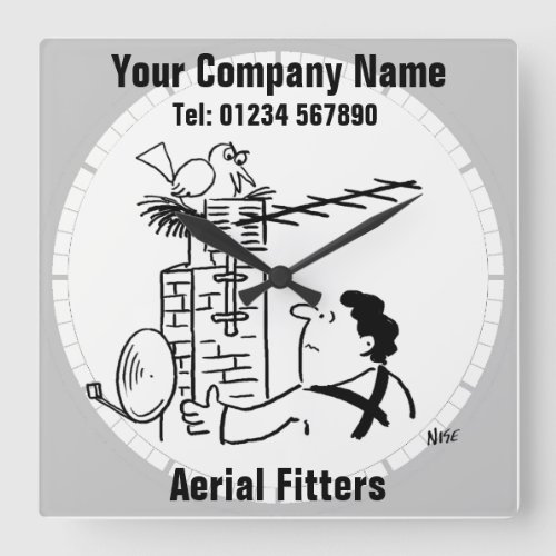 Satellite Dish or Aerial Fitter  Aerial Fitting Square Wall Clock