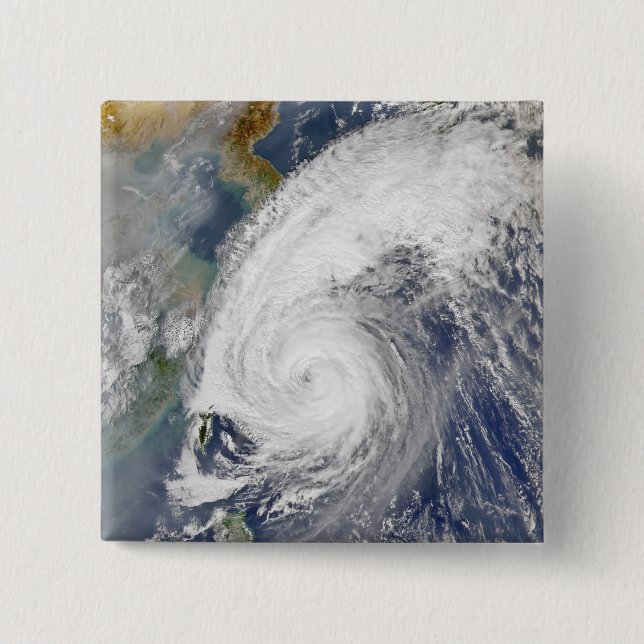 Satellite image of a typhoon pinback button (Front)