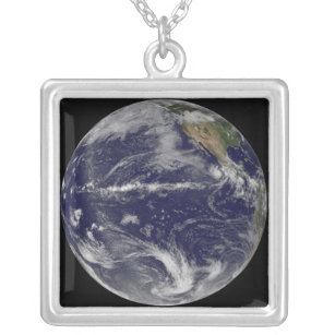 Satellite image of Earth Silver Plated Necklace