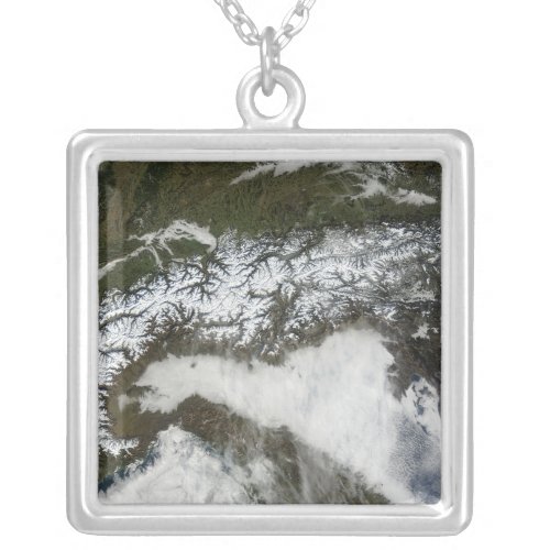 Satellite image of The Alps mountain range Silver Plated Necklace
