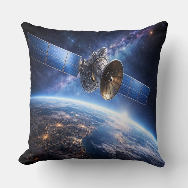 Satellite Over the Planet Throw Pillow (Front)