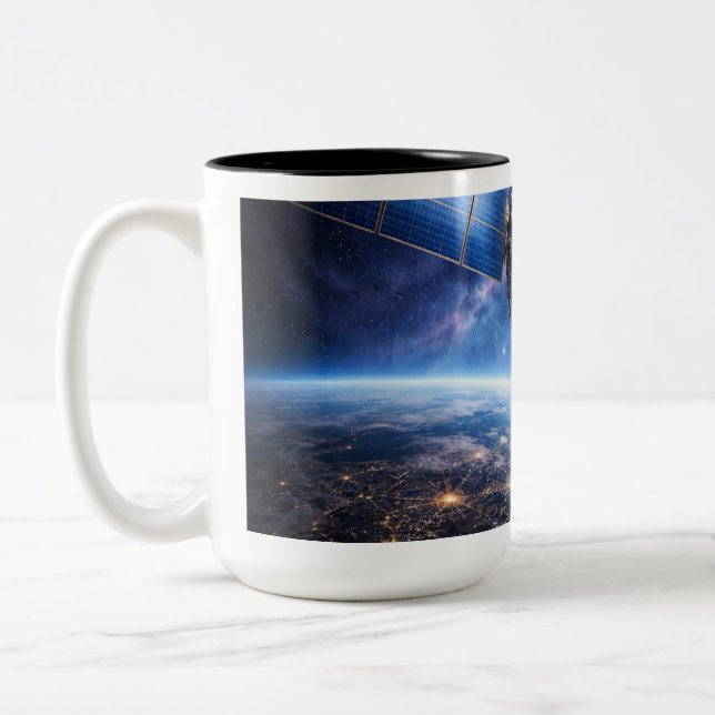 Satellite Over the Planet Two-Tone Coffee Mug (Left)