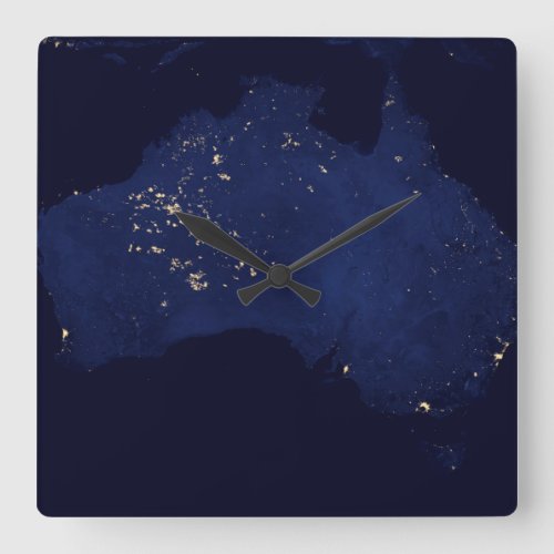 Satellite The Night Lights Of Australia Square Wall Clock