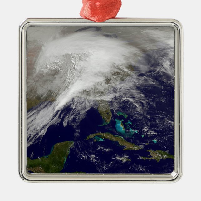 Satellite view of a massive winter storm metal ornament (Front)