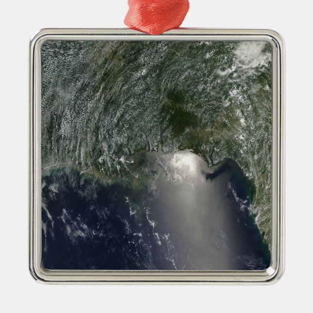 Satellite view of an oil spill metal ornament (Front)
