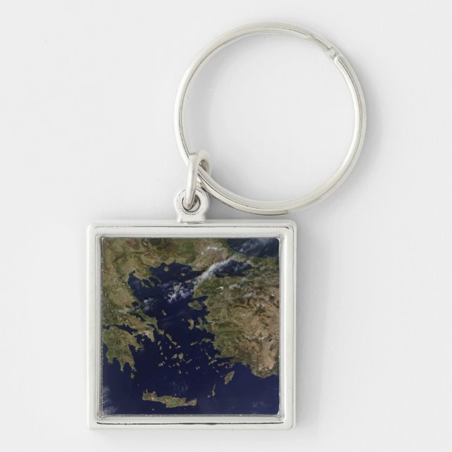 Satellite view of Greece and Turkey Keychain (Front)