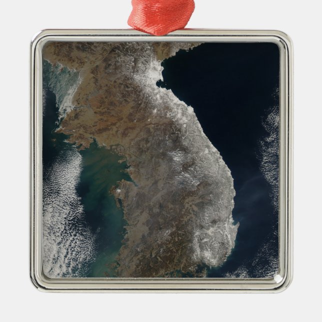 Satellite view of snowfall metal ornament (Front)