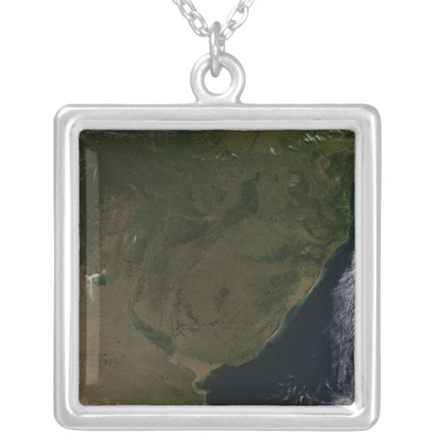 Satellite view of South America Silver Plated Necklace (Front)