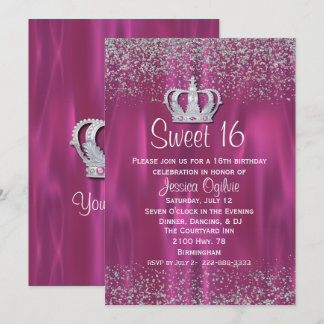 Satin and Glitter Look Sweet 16 Invitation