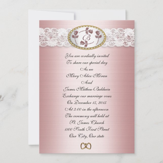 Satin and lace Wedding Monogram Invitation (Front)