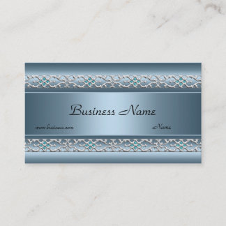 Satin Blue Silver Trim Elegant Business Card