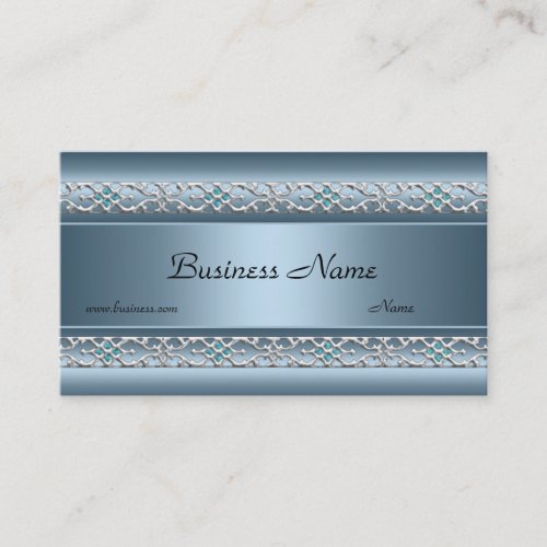 Satin Blue Silver Trim Elegant Business Card