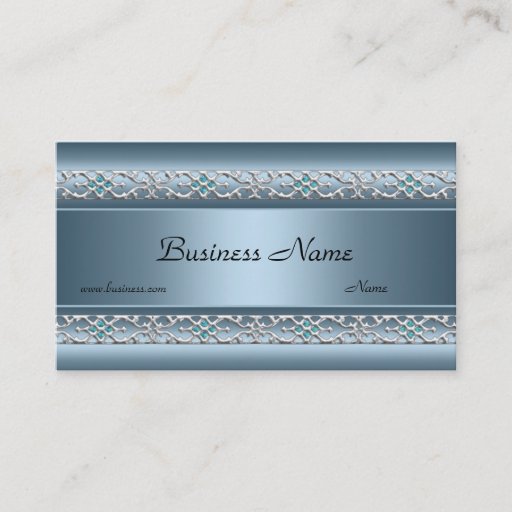 Customizable Satin Blue Silver Trim Elegant Business Card