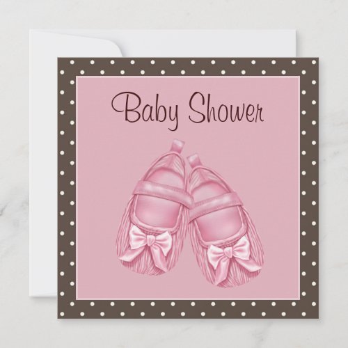 Satin Booties Pink and Brown Baby Girl Shower Invitation