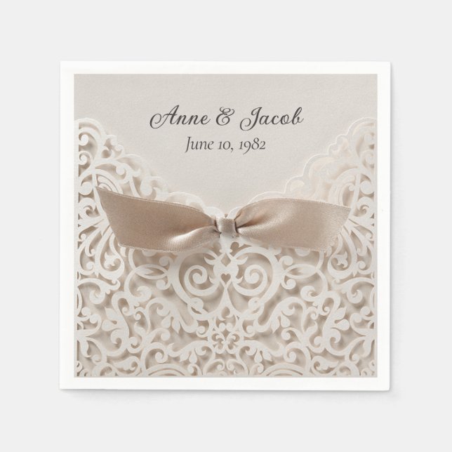Satin Bow On Lace for Anniversary Napkins (Front)