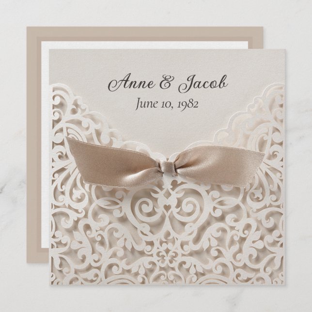 Satin Bow On Lace Wedding Vow Renewal Invitation (Front/Back)