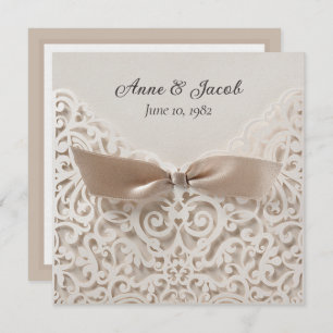 Satin Bow On Lace Wedding Vow Renewal Invitation
