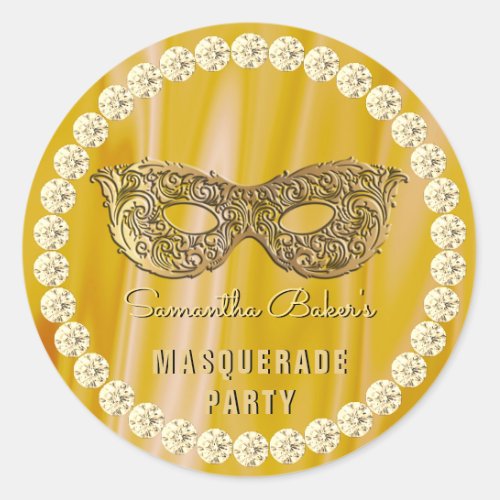Satin Diamonds Gold Masquerade Party Glam Birthday Classic Round Sticker