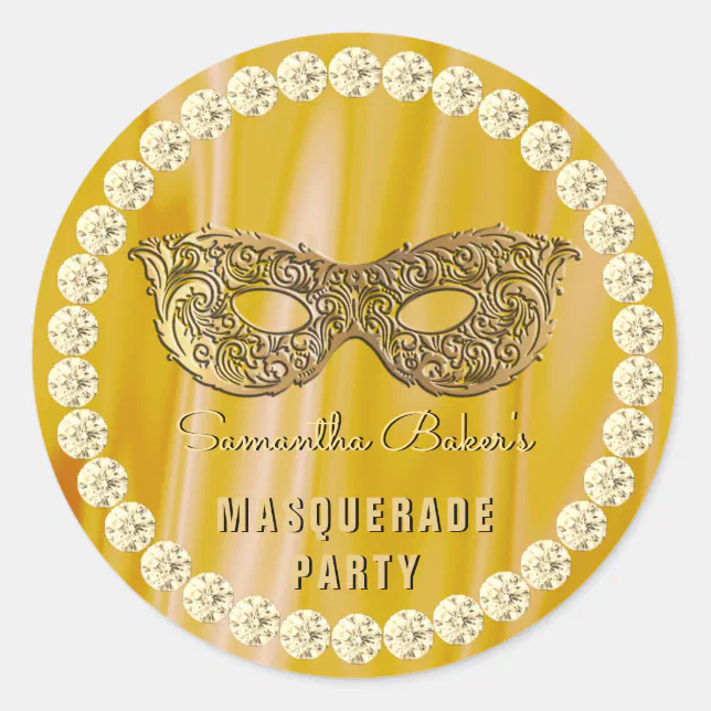 Satin Diamonds Gold Masquerade Party Glam Birthday Classic Round ...