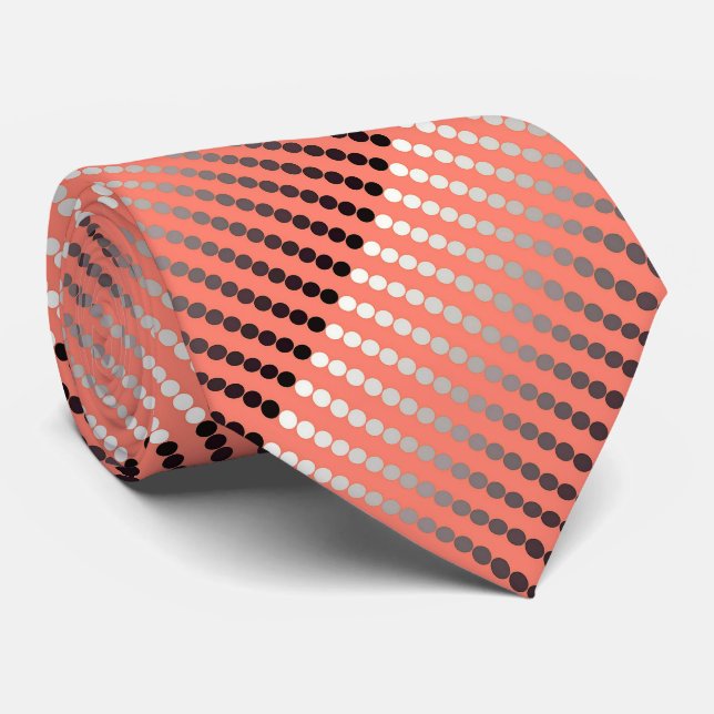 Satin dots - coral and pewter neck tie (Rolled)
